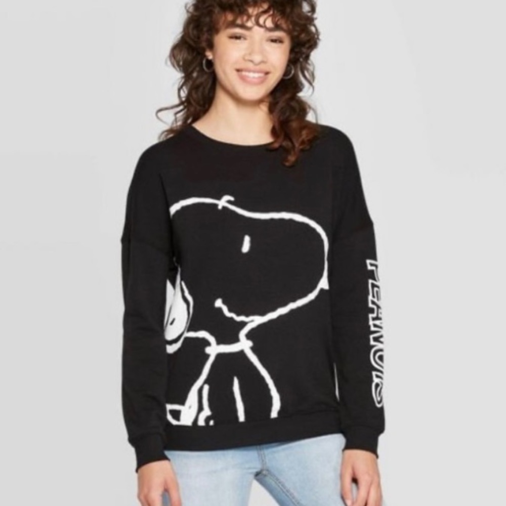 🆕 Black Snoopy Peanuts Graphic Logo Sweatshirt